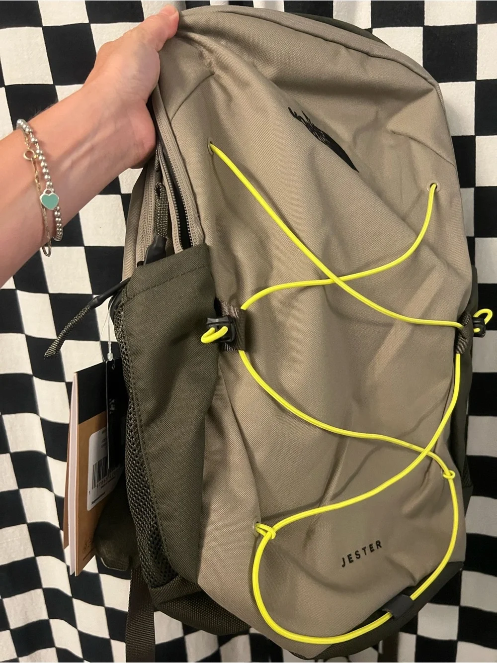 The North Face Jester Backpack in Taupe, Olive & Neon Yellow Cord